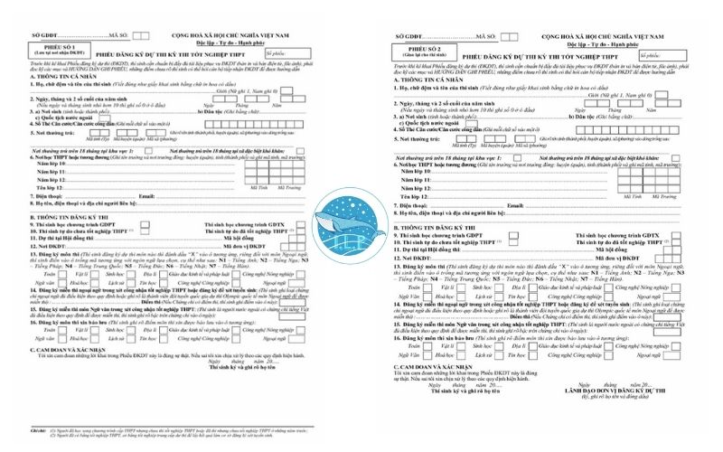 Mẫu phiếu đăng ký số 1 & số 2