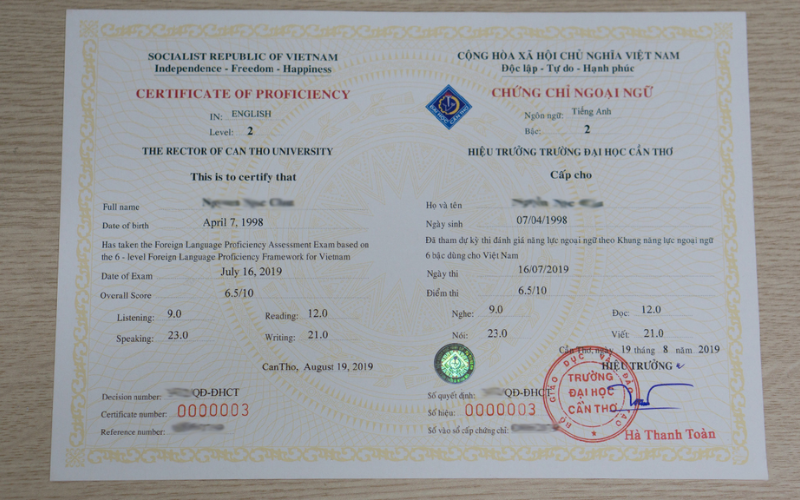 Chứng chỉ ngoại ngữ VSTEP