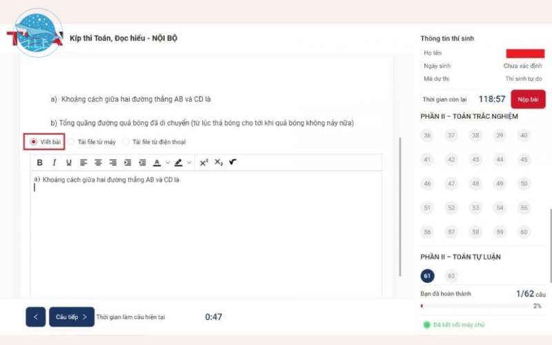 Gõ trực tiếp vào bài thi